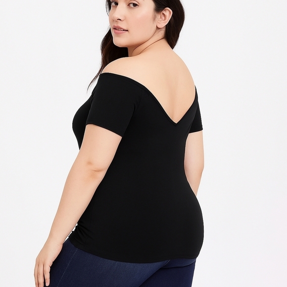 Torrid Black Off Shoulder Strappy Foxy Tee 3x New - Picture 2 of 9